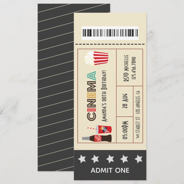 Convites Ingresso para Festa de Aniversário com Noite de Fi (Frente/Verso)