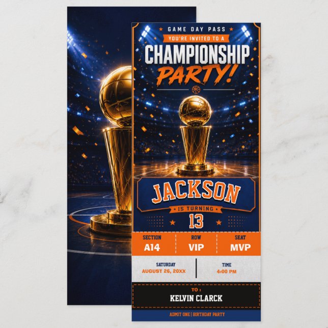 Convites Ingresso para Festa de Aniversário de Basquete (Frente/Verso)