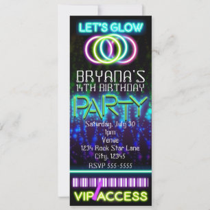 Convites Ingresso para Festa de Aniversário VIP Neon com Br