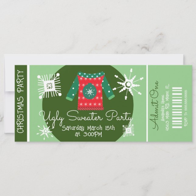 Convites Ingresso para Festa de Natal de Suéter Feio no Esc (Frente)