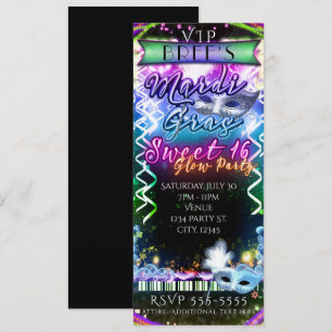 Convites Ingresso para Festa VIP SWEET 16 Mardi Gras Rainbo