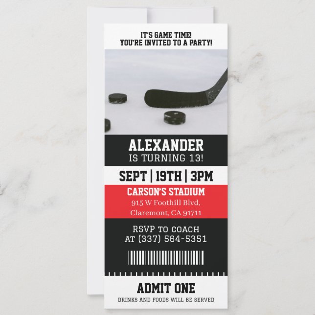 Convites Ingresso para Hóquei no Gelo de Aniversário (Frente)