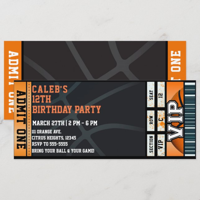Convites Ingresso para Jogo de Bola VIP Festa de Aniversári (Frente/Verso)