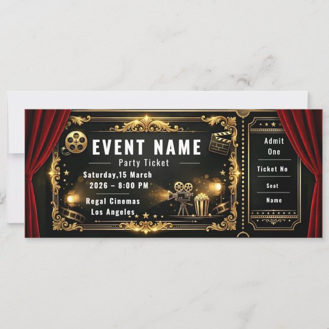 Convites Ingresso para Noite de Cinema e Festa (Frente)