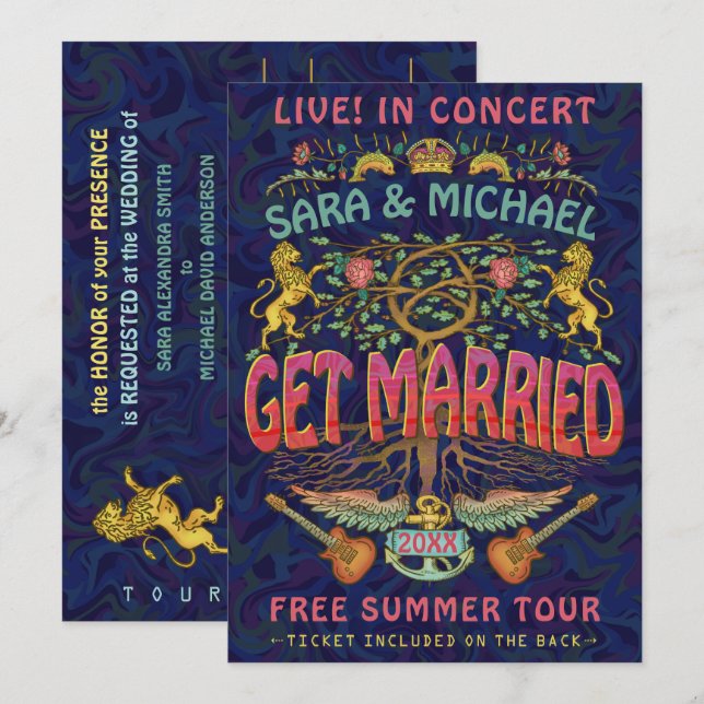 Convites Ingresso para Show da Banda de Retrô de Casamento  (Frente/Verso)