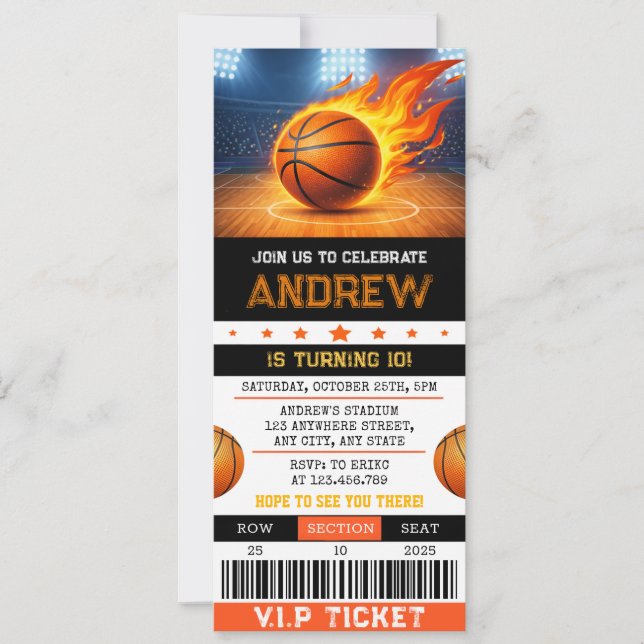Convites Ingresso Personalizado de Basquetebol Moderno de A (Frente)
