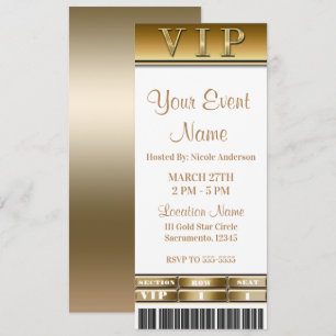 Convites Ingresso VIP para Jantar Elegante Gold & White