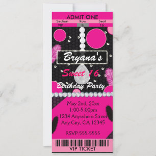 Convites Ingressos de Aniversário Sweet 16 Penas Diamantes