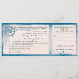 Convites ingressos de embarque de casamento com a RSVP
