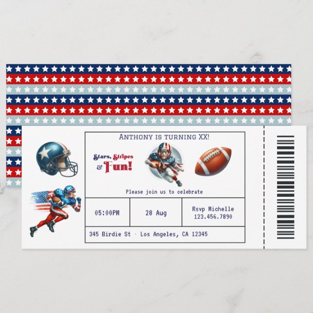 Convites Ingressos de Futebol Americano para Festa de Anive (Frente/Verso)