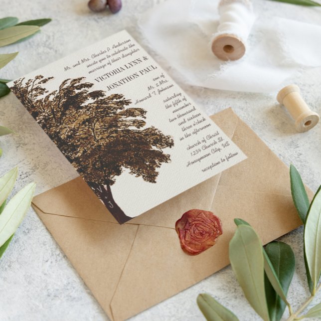 Convites Iniciais de Árvore de Amor Romântica em Casamento  (Criador carregado)