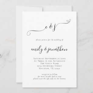 Convites Iniciais de Código QR de Casamento em Letra Elegan