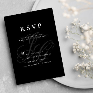 Convites Iniciais de monograma legante - RSVP branco preto