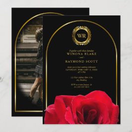 Convites Iniciais de risos Dourados Elegante e Rosa vermelh