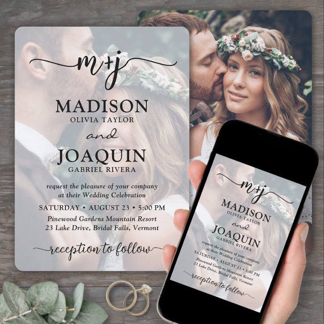 Convites Iniciais Simples de Script de Na moda 2 Casamento  (Criador carregado)