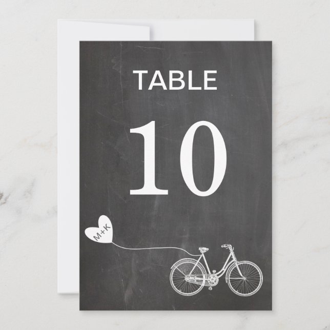 Convites Inicial do número da mesa de bicicleta romântica n (Frente)