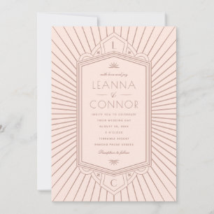 Convites Inicial Golden Rays em Rose Gold Art Deco Casament