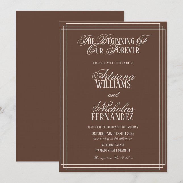 Convites Início Marrom do Nosso Casamento Eterno Atemporal (Frente/Verso)