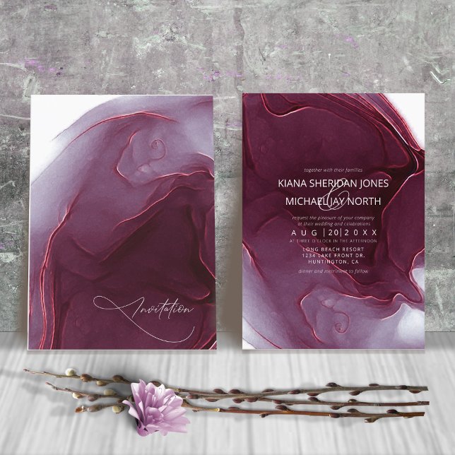 Convites Ink Flow Wedding Burgundy ID762 (Criador carregado)