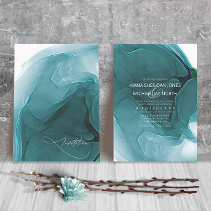 Convites Ink Flow Wedding Teal ID762 Invitation
