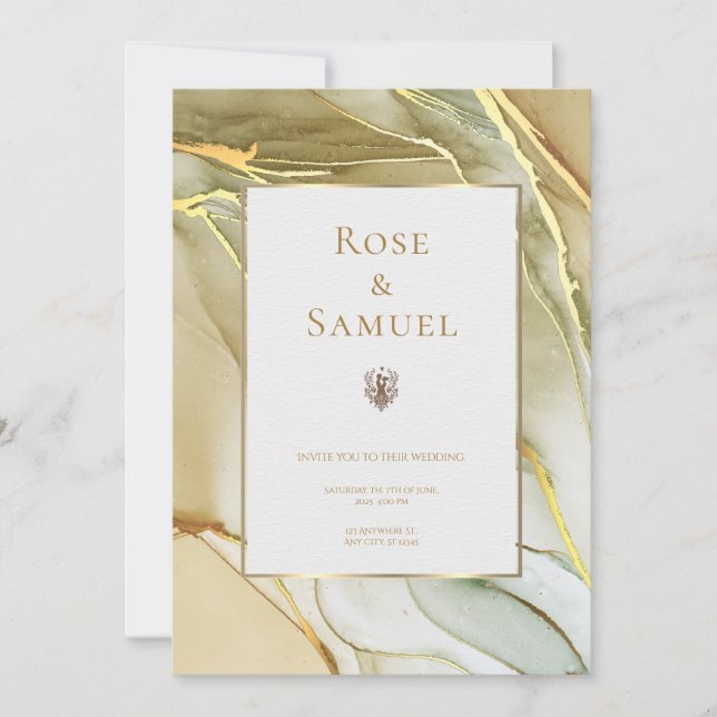 Convites Ink Gold Aesthetic Chic Wedding Invitation (Frente)
