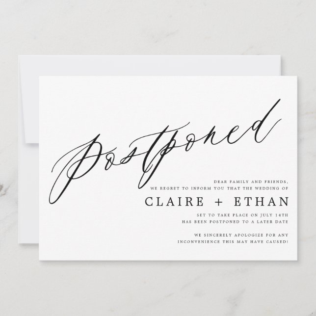 Convites Inserção Simples de Adiamento de Casamento (Frente)