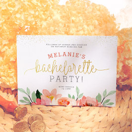 Convites Inserir Festa de solteira Floral Rosa Dourada