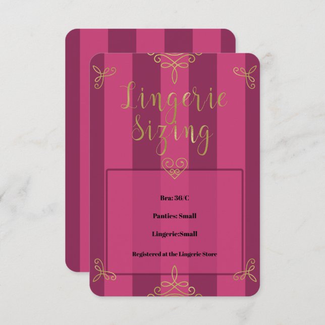 Convites Inserto de dimensionamento de chuveiro de lingerie (Frente/Verso)
