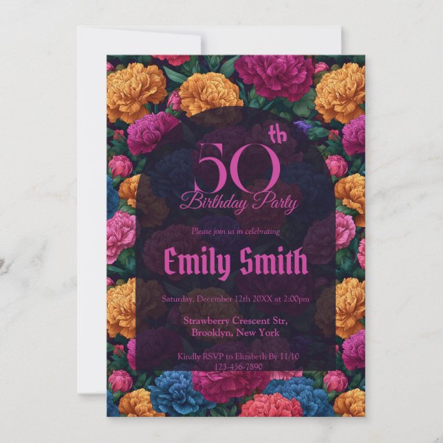 Convites Inspirado em Cravo Floral Botânico para Aniversári (Frente)