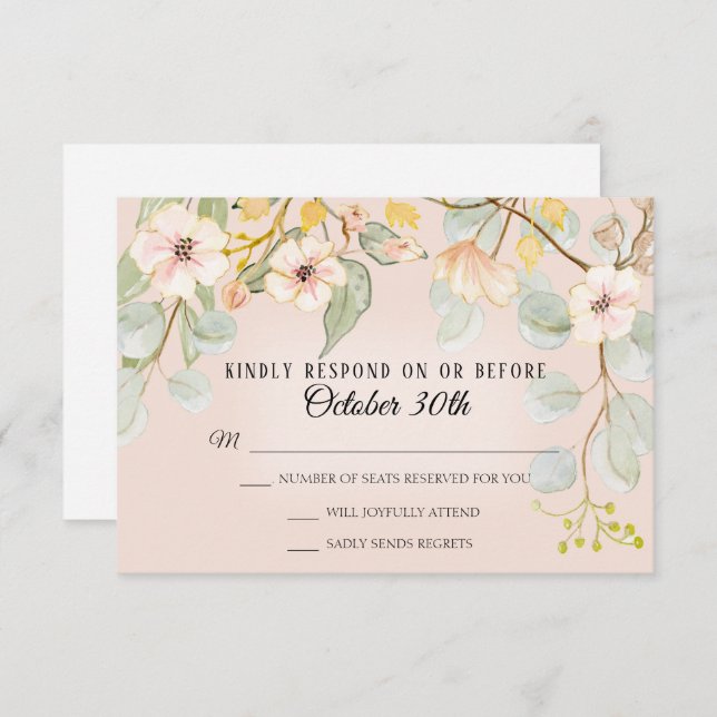 Convites Inspirado na Natureza Rosa Bege Rosa em Aquarela R (Frente/Verso)