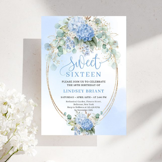 Convites Instant Download Blue Floral Gold Sweet 16 Invite (Instant Download Blue Floral Gold Sweet 16 Invitation)