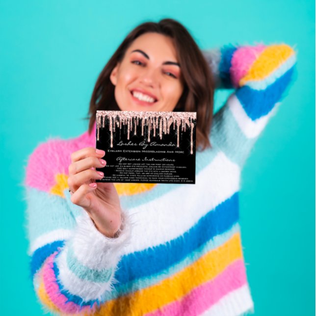 Convites Instruções depois do cuidado Trava as unidades de  (Aftercare Instructions Lashes Rose Drips Makeup Invitation)