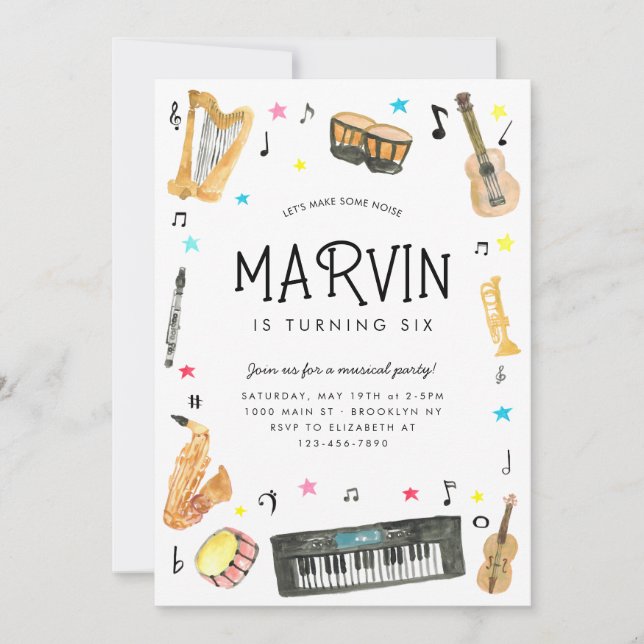 Convites Instrumento Musical Faz Barulho Notas Musicais Ani (Frente)
