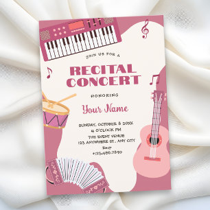 Convites Instrumentos musicais rosa recital de música