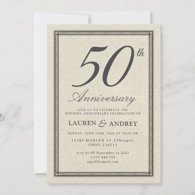 Convites intage Minimalist 50th Wedding Anniversary (Frente)