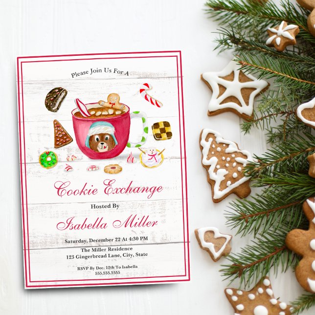Convites Intercâmbio de Biscoitos de Gengibre em Aquarela c (This festive Holiday Sweets makes a great Cookie Exchange party invitation!)
