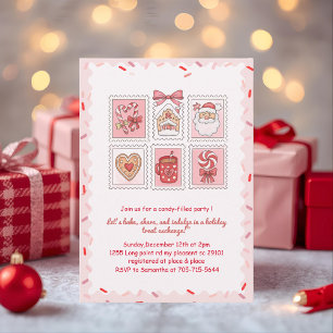 Convites Intercâmbio de Biscoitos de Natal Cor-de-Rosa