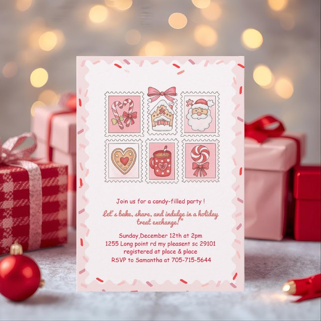 Convites Intercâmbio de Biscoitos de Natal Cor-de-Rosa (Criador carregado)