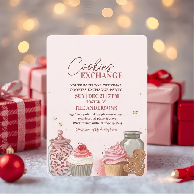 Convites Intercâmbio de Biscoitos de Natal Cor-de-Rosa (Criador carregado)