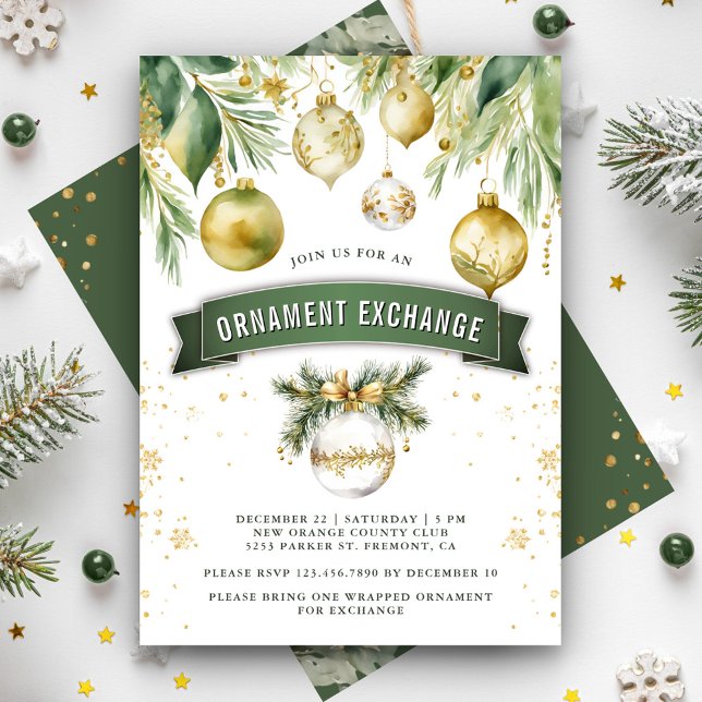 Convites Intercâmbio de Enfeites de Bolas de Ouro no Natal (Criador carregado)