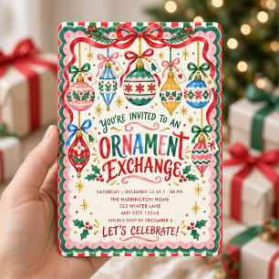 Convites Intercâmbio de Enfeites de Natal Coloridos Vintage