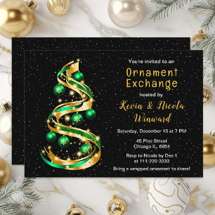 Convites Intercâmbio de Enfeites de Natal Verde e Dourado