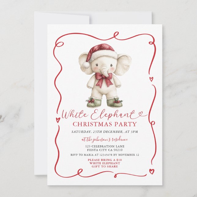 Convites Intercâmbio de Natal do Elefante Branco com Laço F (Frente)