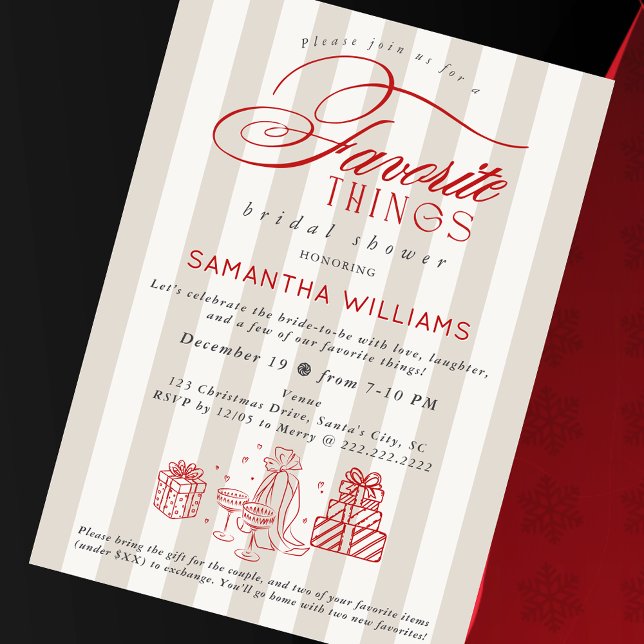 Convites Intercâmbio de Presentes de Coisas Favoritas Brunc (Favorite Things Gift Exchange Bridal Shower Brunch Christmas Millennial Preppy Chic Invitation)