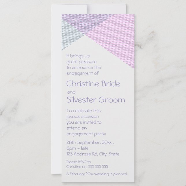 Convites Intersetando Chevrons, noivado 4x9.25 (Frente)