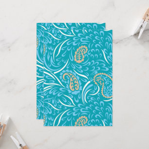 Convites Intrincado design de tecido azul-turquesa com pais