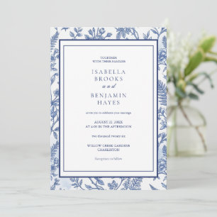 Convites Intrincado Elegante Azul Chinoiserie Toile Floral