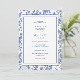 Convites Intrincado Elegante Azul Chinoiserie Toile Floral