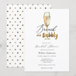 Convites Inv. Chá de panela de Brunch e Champagne Dourado