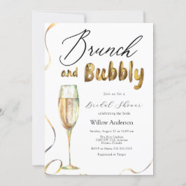 Convites Inv. Chá de panela de Brunch e Champagne Dourado